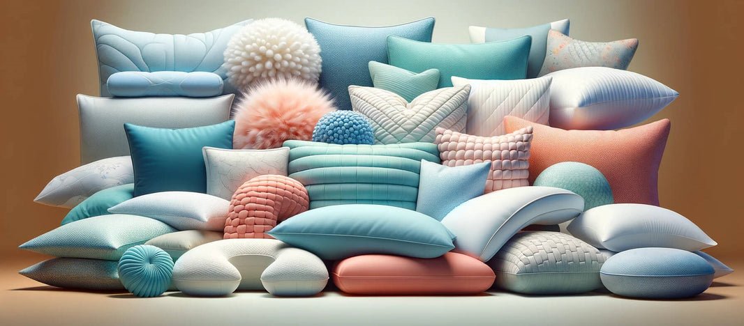 Tas d'oreillers colorés et différents